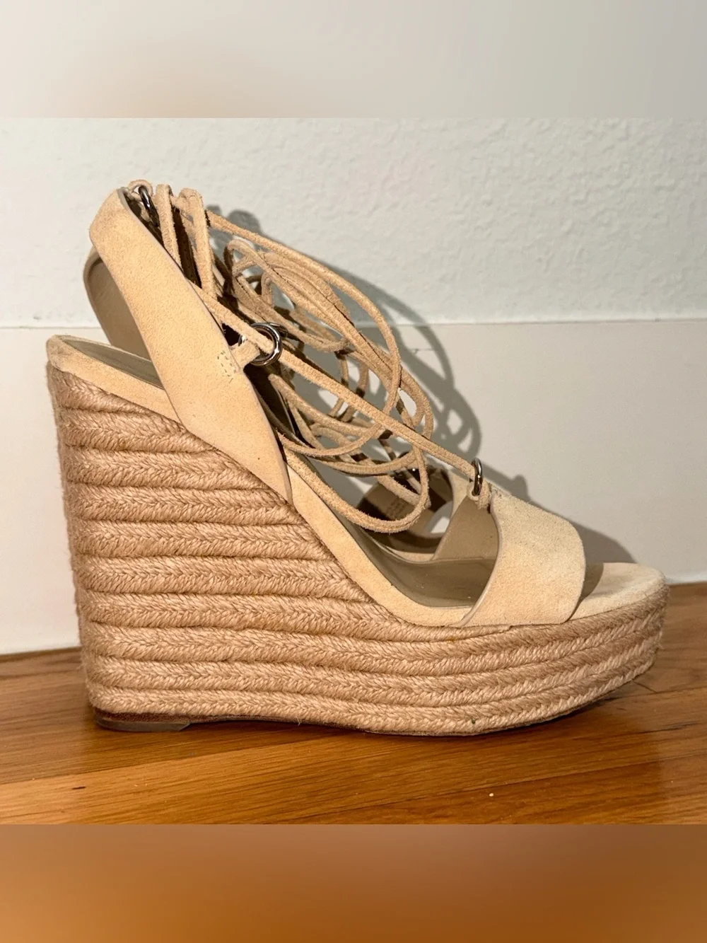 Michael Kors Collection Beige Espadrille Wedge Sandals